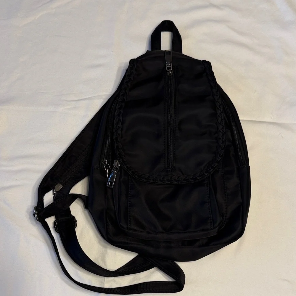 NWOT Small Black Vinyl Multi-Pocket Backpack